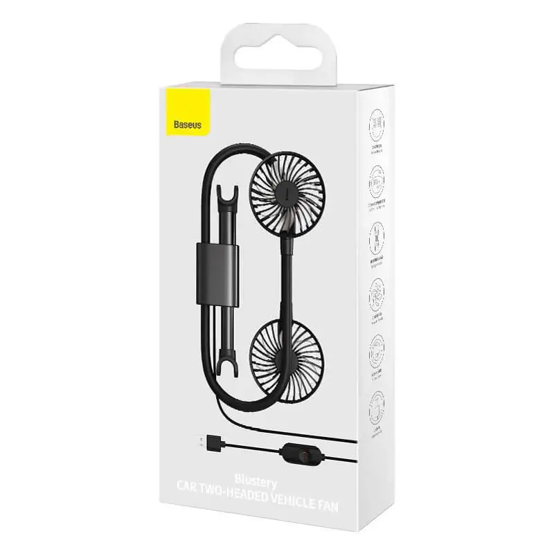 Складаний автомобільний вентилятор Baseus Blustery car 2-headed vehicle fan / Black