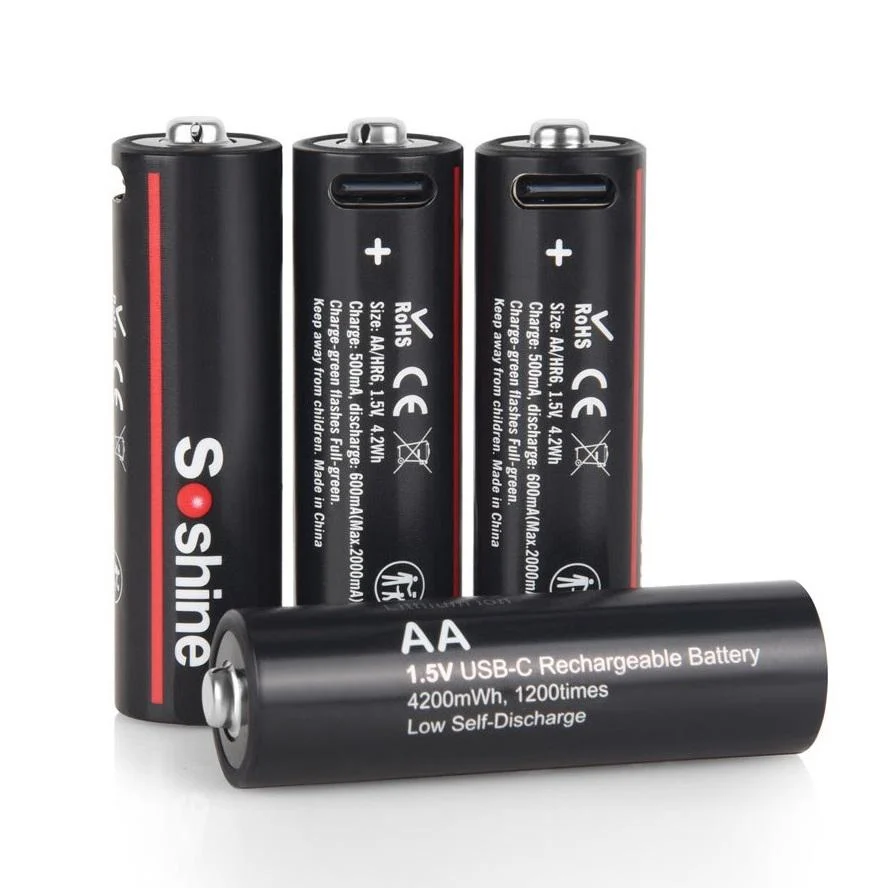 Rechargeable AA batteries 2600mWh with Type-C connector (box of 4 pcs with 1x4 cable included) (AA)