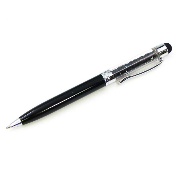 Capacitive stylus, with ballpoint pen, metal, black with black crystals