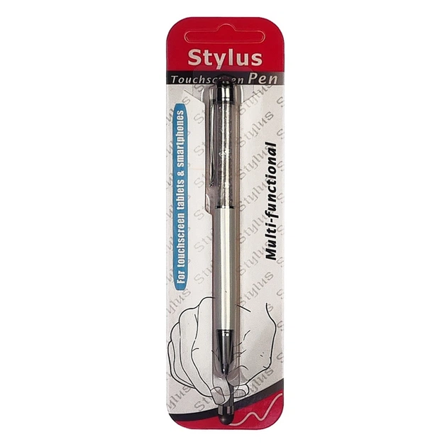 Capacitive stylus, with ballpoint pen, metal, silver with transparent crystals