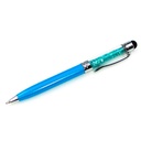 Capacitive stylus, with ballpoint pen, metal, blue with blue crystals.