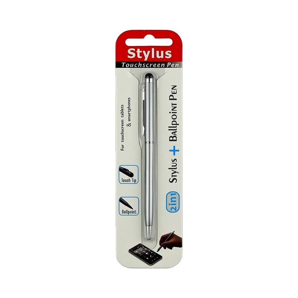 Capacitive stylus PS100, with ballpoint pen, metal, light gray
