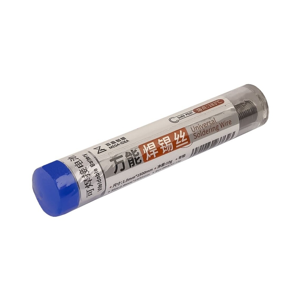Solder for soldering battery contacts Mega-Idea With Lead (1.0 x 1500 mm, 10 g, Sn 63%, Pb 37%, melting point 183 ° C)