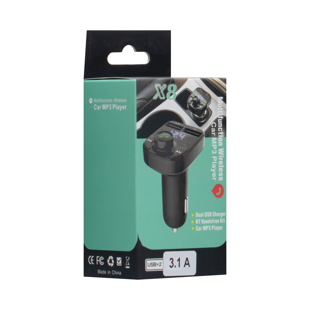 FM модулятор X8 2USB 3.1A Bluetooth чорний