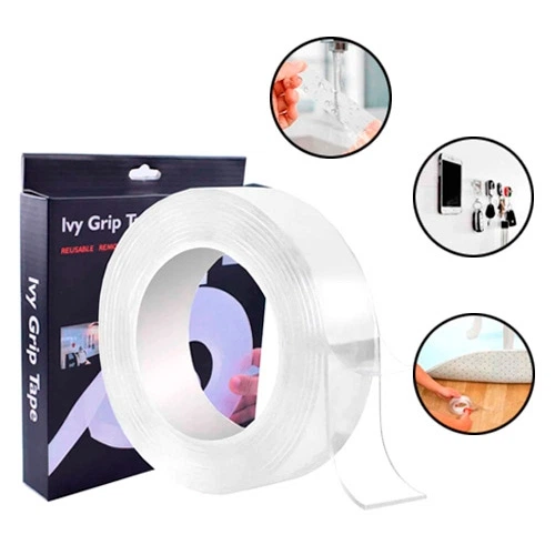 Ivy Grip double-sided tape, transparent, reusable, strong hold, 20mm x 2mm x 1m