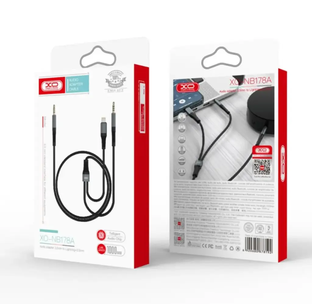 AUX XO NB178A 2in1 audio adapter cable DC3.5 to DC3.5+Lightning 1m (Чорний)
