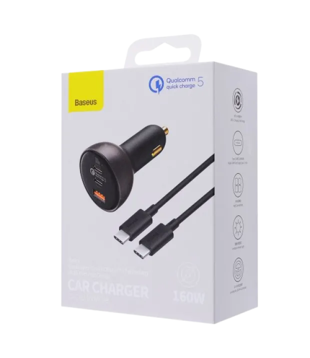 AZP Baseus Qualcomm Multi-Port Fast Charge 160W (2xType-C+USB) + Cable Type-C + Type-C 100W (gray)