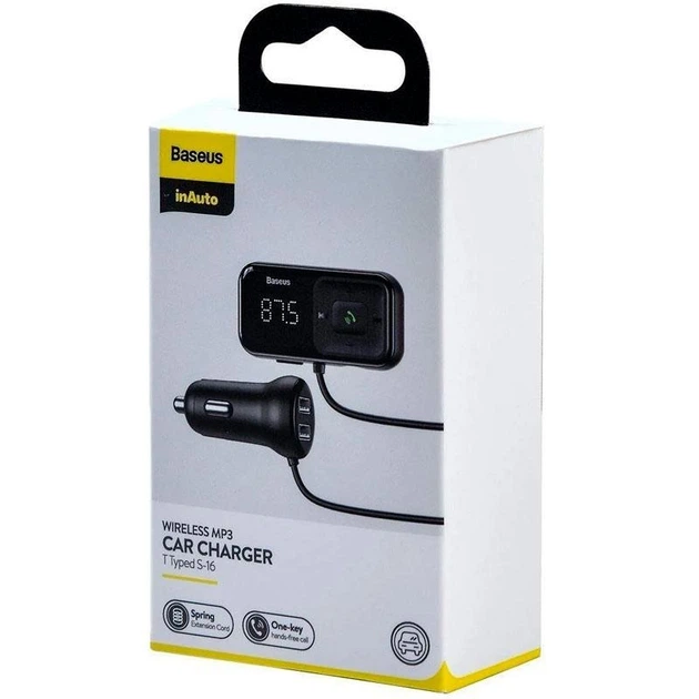 ФМ-модулятор Baseus T-Typed S16 Bluetooth MP3/Charger (CCTM-E01) Black