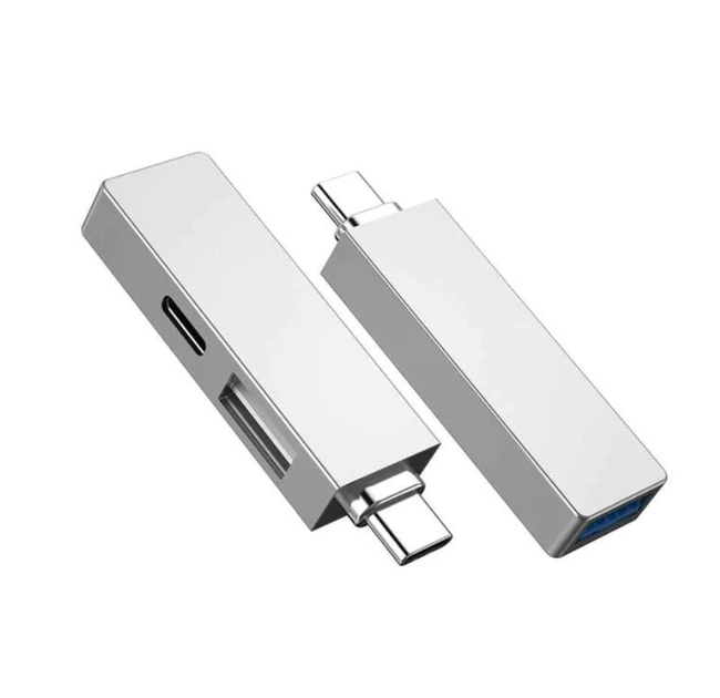 Type-C HUB WiWU T02Pro Type-C to Dual USB+USB C Adapter (USB3.0*1+USB2.0*1+ Type-C) Gray