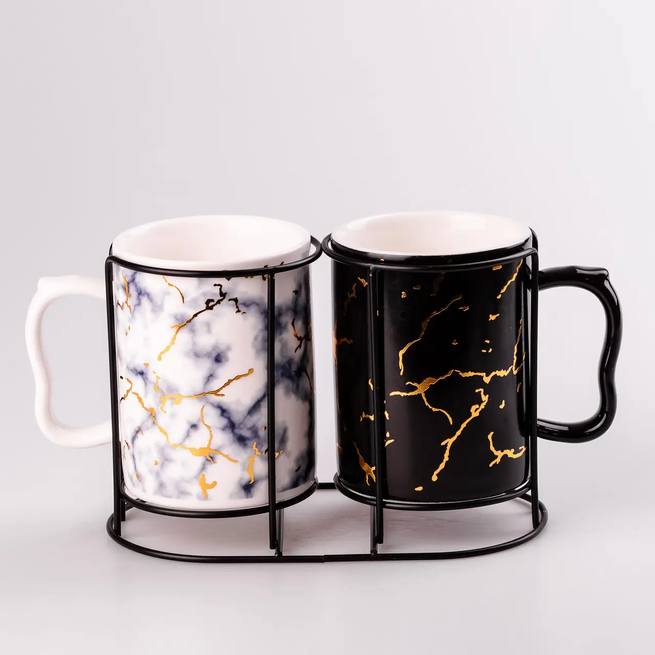 Set of ceramic cups 350 ml with marble pattern on a stand of 2 pieces