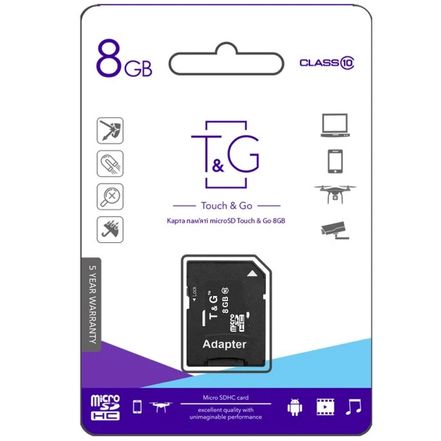 Карта пам'яті microSDHC 8Gb T&G (UHS-1) (Class 10)