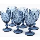 Wine glass tall figured with thick glass set set of 6 pcs blue