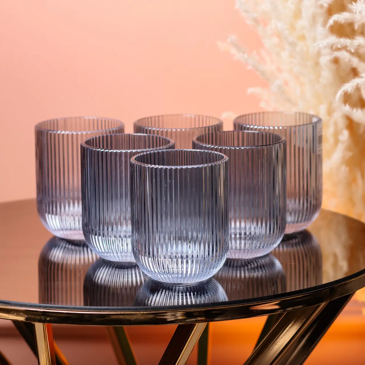 Drinks for drinks curly transparent ribbed made of thick glass set 6 pcs