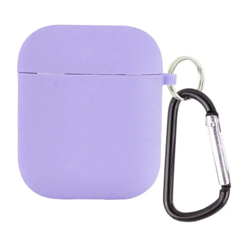 Чохол силикон AirPods 1/2 з фіолетовим карабіном (Violet)