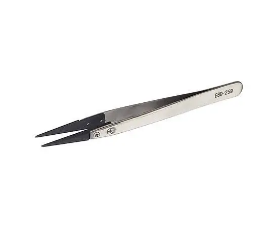 Straight tweezers ESD-259 with plastic tips.