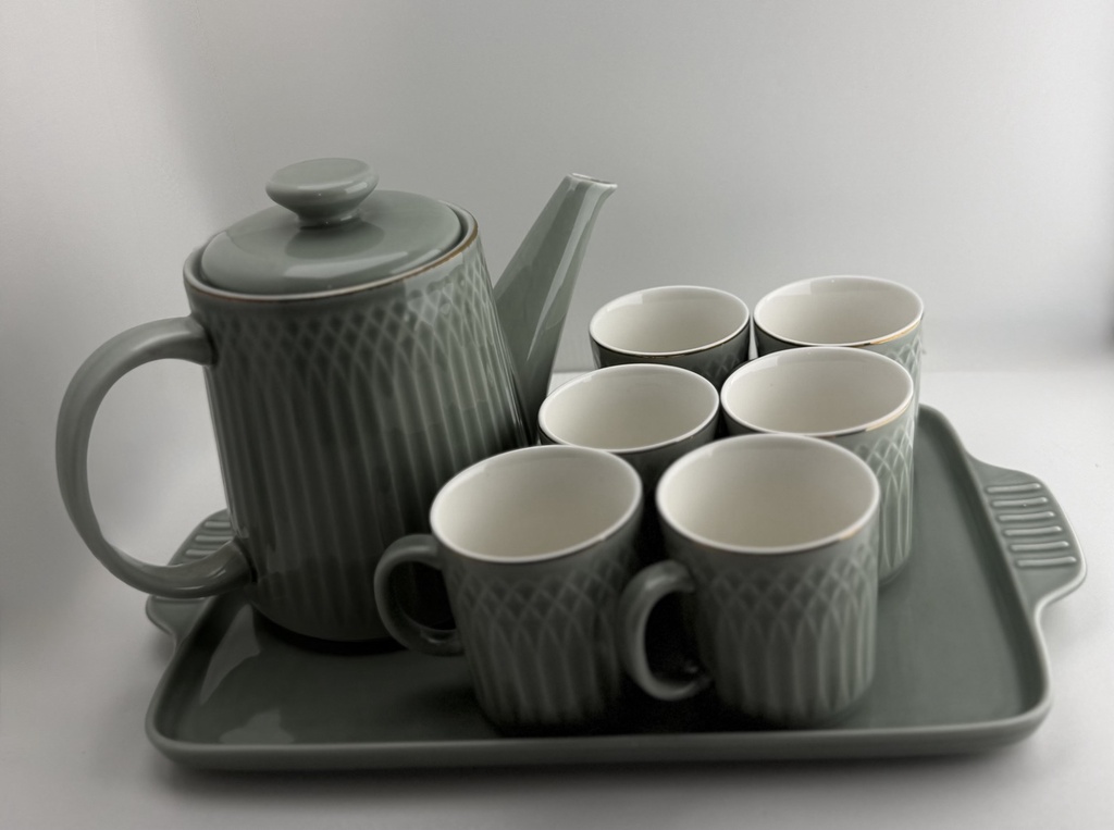 Tea set for 6 people, 8 pieces, green