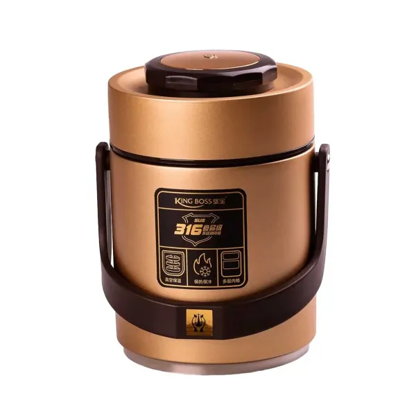 King Boss 1.5L Food Thermos with Two Stainless Steel Containers, Gold