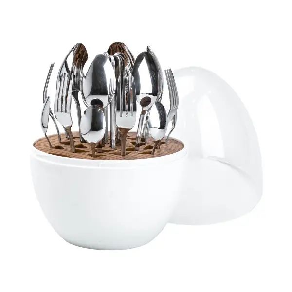 Set of stainless steel cutlery 24 pieces of chrome, white