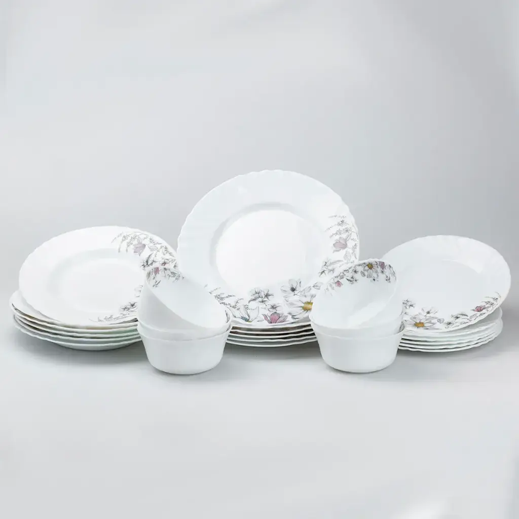 Chamomile ceramic dinner set for 6 people, white