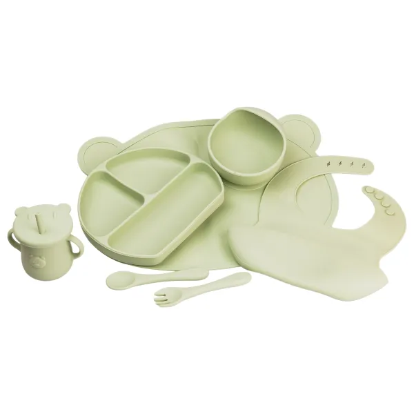 Set of silicone tableware for children Vedmedyk 7 items, green