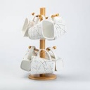 Set of 6 ceramic cups, 250 ml each, with bamboo stand