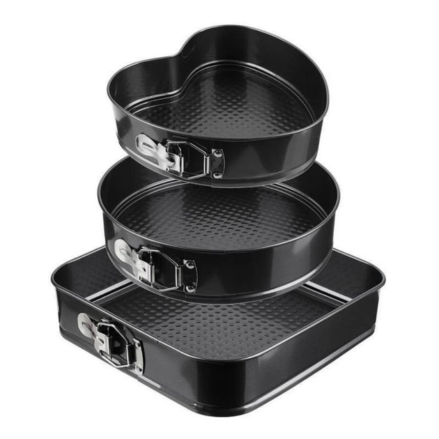 Set of baking tins, circle/heart/square, black