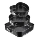 Set of baking tins, circle/heart/square, black