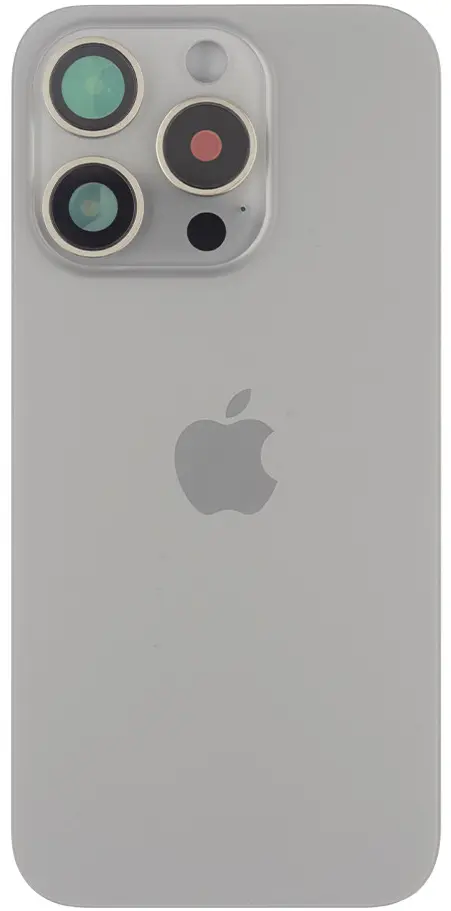 Back glass for Apple iPhone 15 Pro Natural Titanium (gray) with frame and camera glass