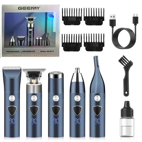 Geemy GM-8012 4 in 1 Men's Hair Care Set, Beard, Nose Trimmer, Ear Trimmer, Razor, (Blue)