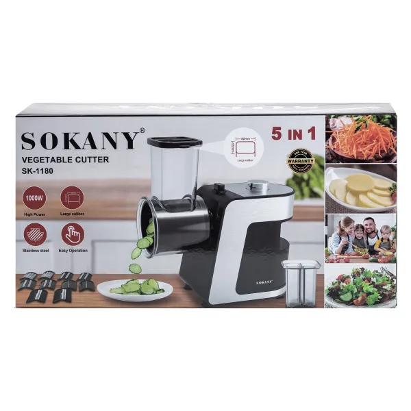 Electric vegetable cutter-multi-cutter Sokany SK-1180 with 5 shredding attachments, steel.