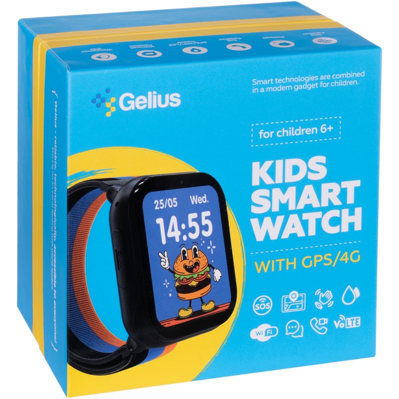 Дитячий смарт годинник Gelius GP-PK008 (Rainbow) з GPS/4G Black