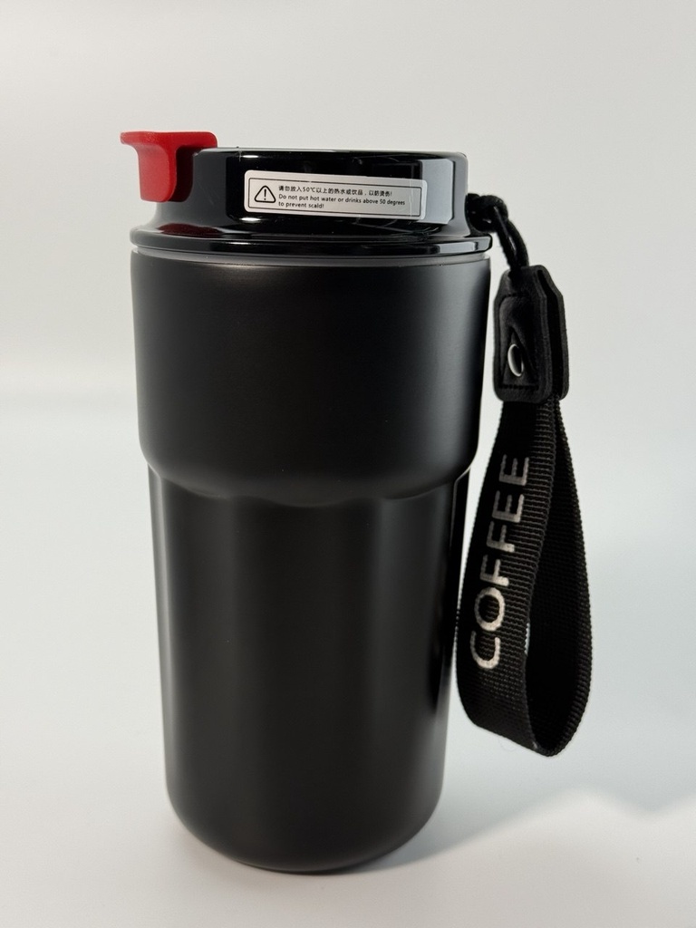 450 ml thermos mug with clip and stainless steel flask, black