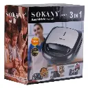 Sokany SK-902 multi-baker with 3 non-stick plates, steel.