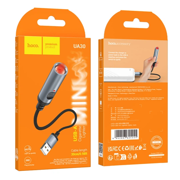 Hoco UA30 USB-A Cigarette Lighter (Black)