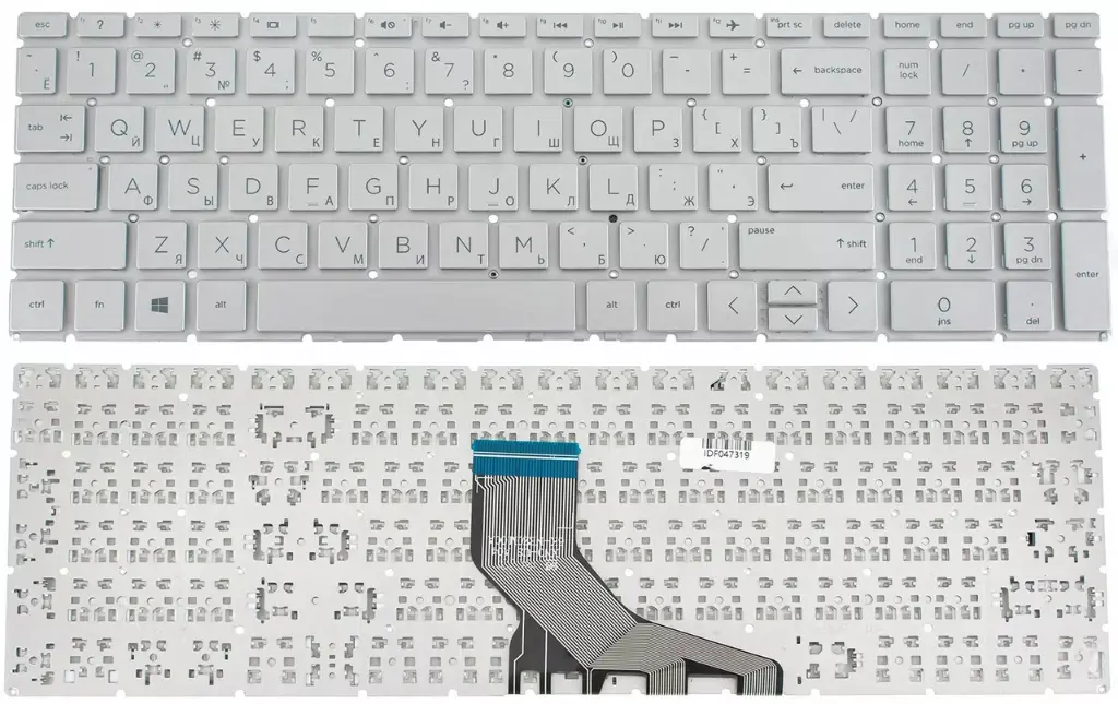 Keyboard for a HP laptop (250 G7, 255 G7) silver, without a frame, backlit keys
