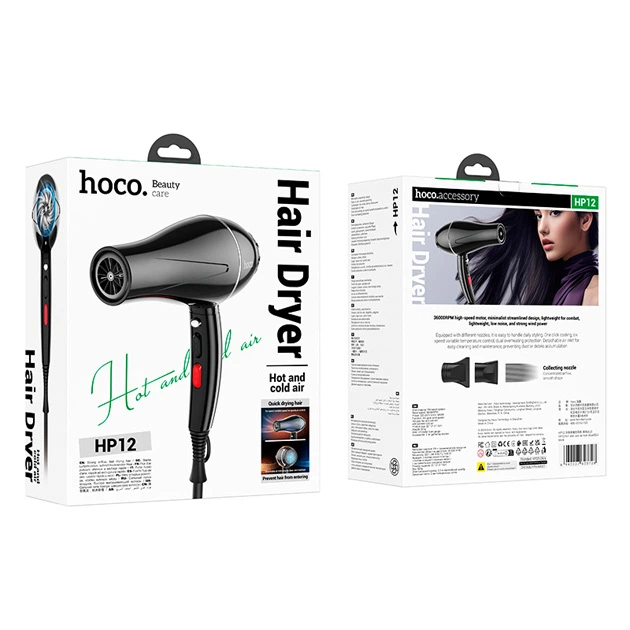 Hoco HP12 Hair Dryer with Hot and Cold Air 1450W (Black)