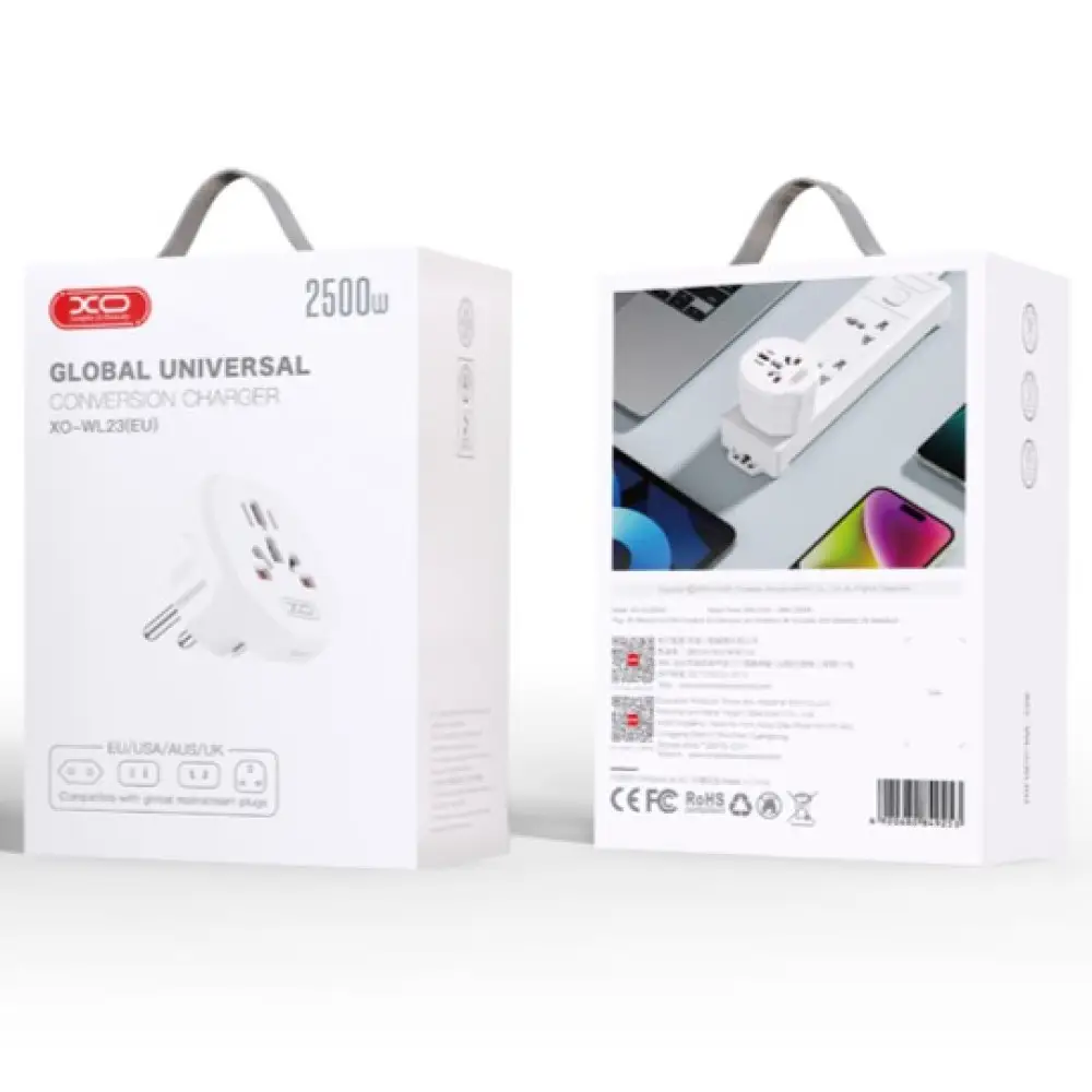 Універсальна конверсійна вилка XO WL23 EU standard to multi national universal wall socket (Білий)