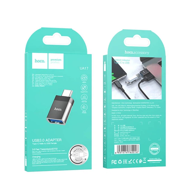 Перехідник Hoco UA17 Type-C male to USB female USB3.0 adapter (Чорний)