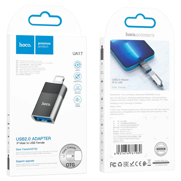 Перехідник Hoco UA17 Lightning male to USB female USB2.0 adapter (Чорний)