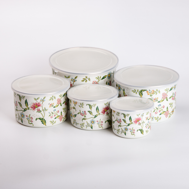 Set of food containers of enamel 5 pieces 0.5/0.8/1.2/1.8/2.4 l