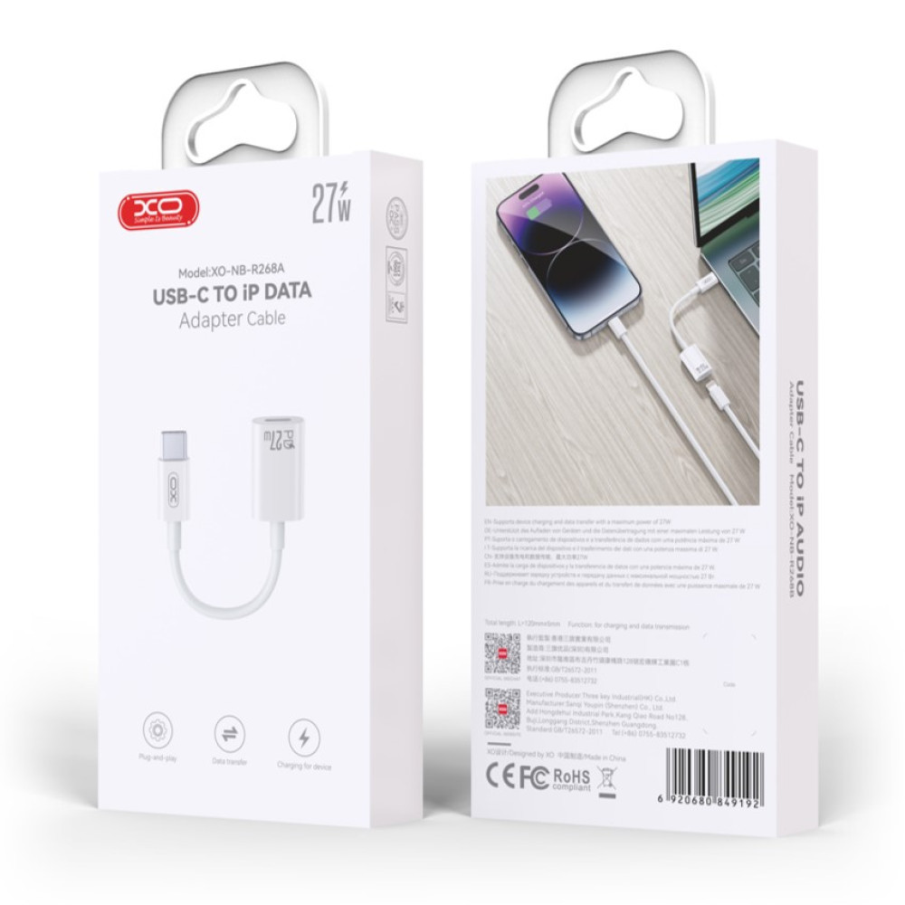 XO NB-R268A Type-c to Lightning Adapter 27W 0.12m (White)