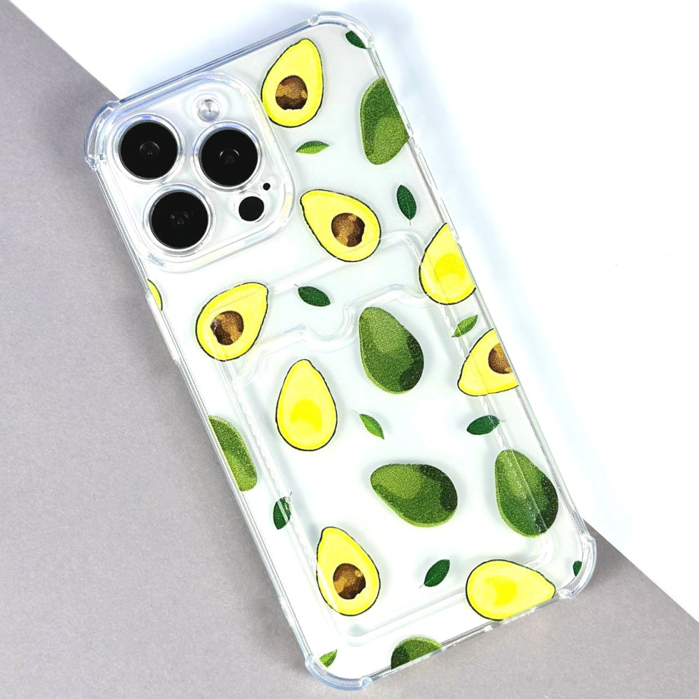 Silicone Transparent With Image Pocket iPhone 16 Pro Max transparent avocado