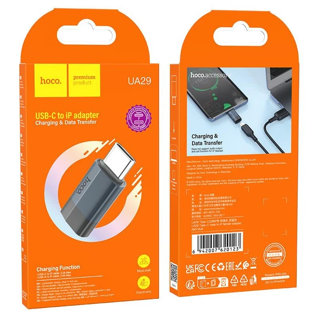 OTG-Адаптер iPhone Lightning (мама)-Type-C (тато) Hoco UA29 (не підтримує аудіовиход) темно-синій