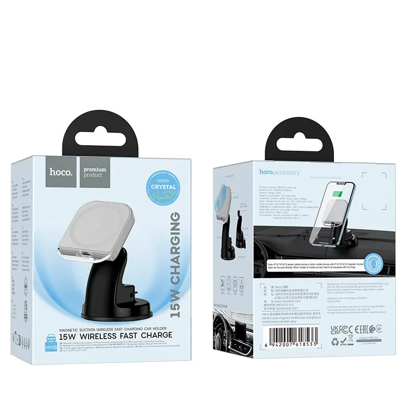 Hoco HW18 magnetic car holder with 15W wireless charging