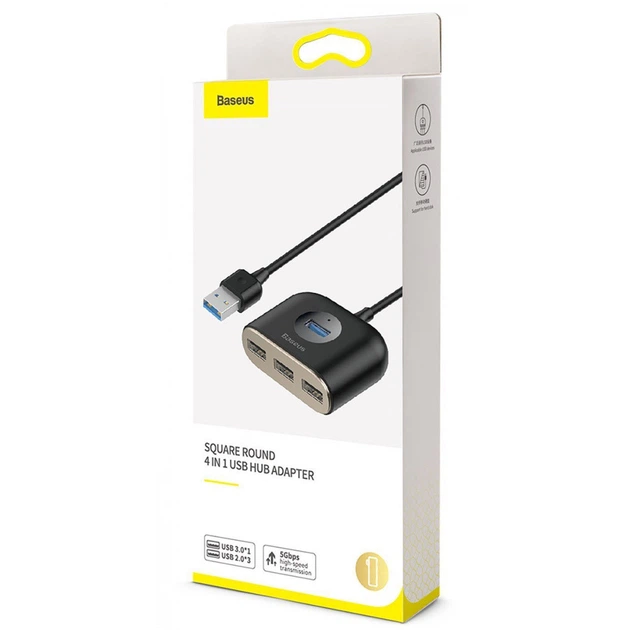 USB-Хаб Baseus Square Round USB to USB 3.0 + 3USB 2.0 (1m) (black)