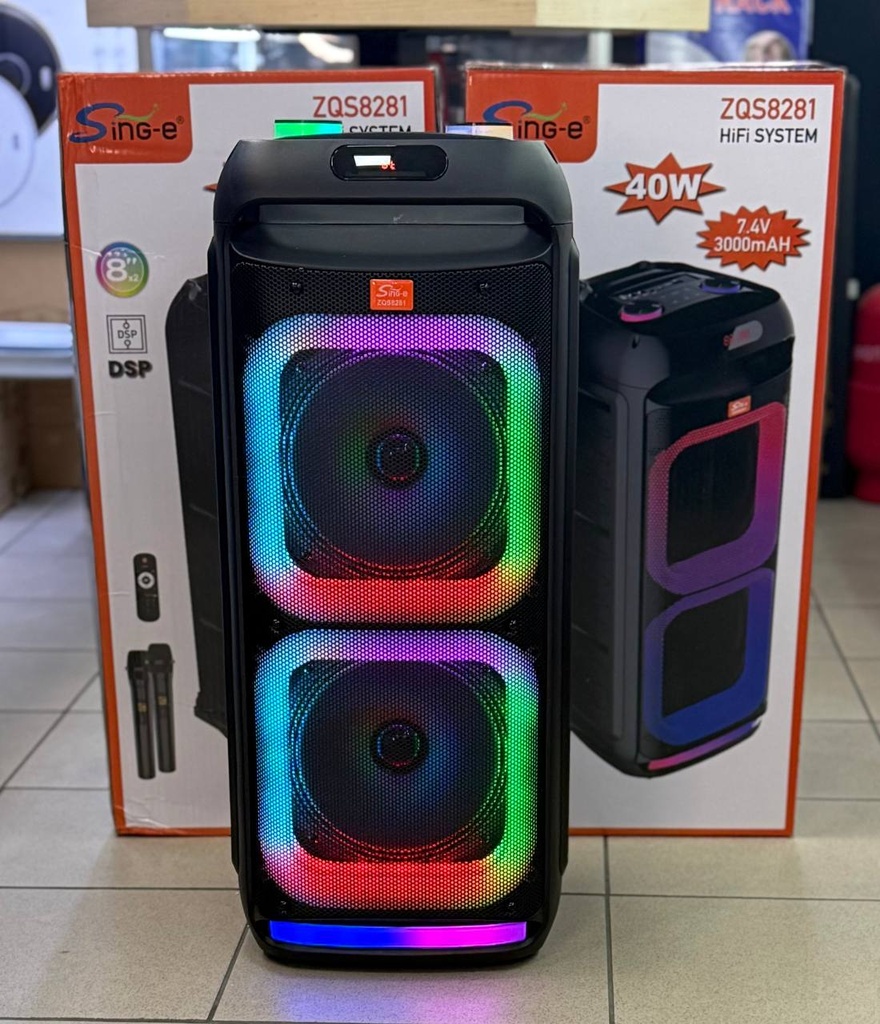 Колонка Sing-e ZQS8281 RGB 40W, 3000mAh з 2-ма мікрофонами та пультом (62,9*27,0*26,5 см) (Чорний)