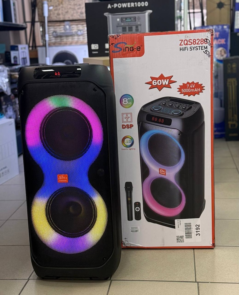 Колонка Sing-e ZQS8280 RGB 60W, 5000mAh з мікрофоном та пультом (74,0*33,3*33,0 см) (Чорний)