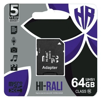 Memory card Micro SD 64GB (10) (+adapter) Hi-Rali UHS-I