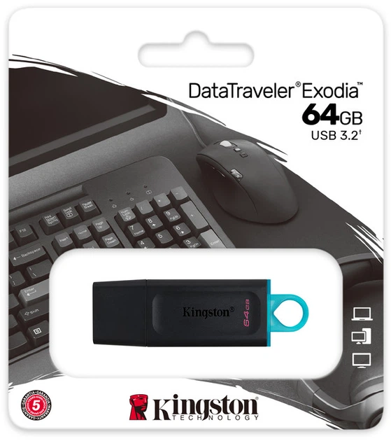 USB 64GB 3.2 Kingston Exodia чорно-блакитна