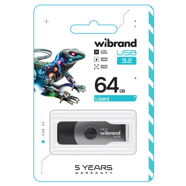 USB флеш-накопичувач 3.2 Wibrand 64gb Lizard Gen1 (Чорний)